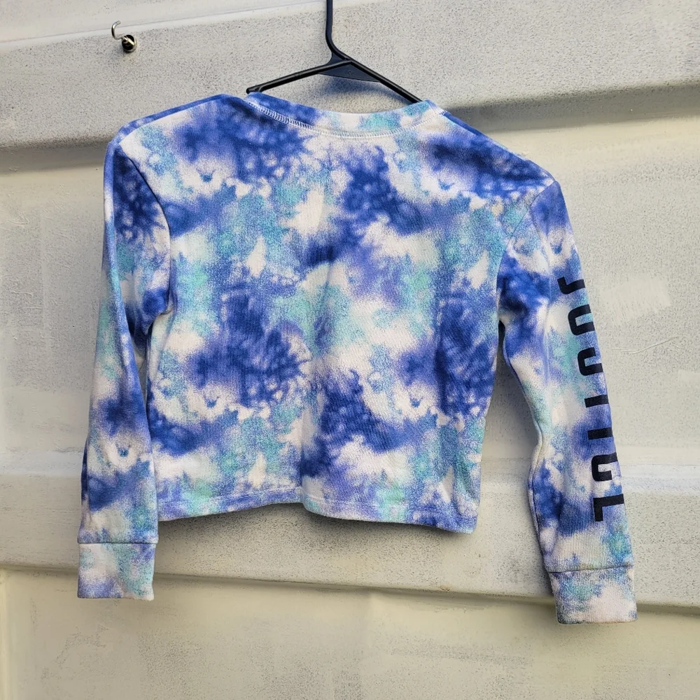 ❤️🩷❤️ Justice Active tie dye crop sweater top blue white 6
